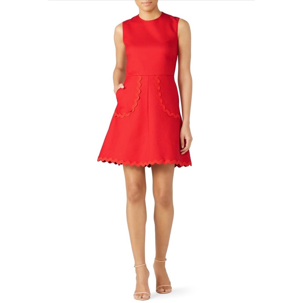 Valentino Spa red heavy cotton fitted dress retro rick rack
